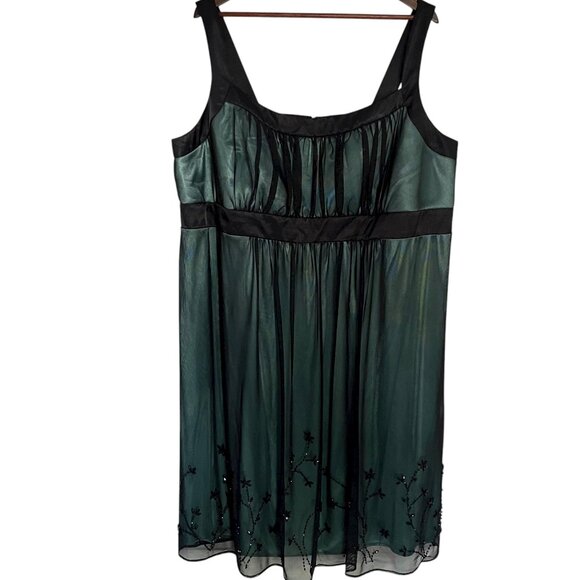 Vtg Y2K Babydoll Dress 22W / 3X Black Teal Mesh Beaded Vamp Goth Fairy Twilight - Picture 1 of 7